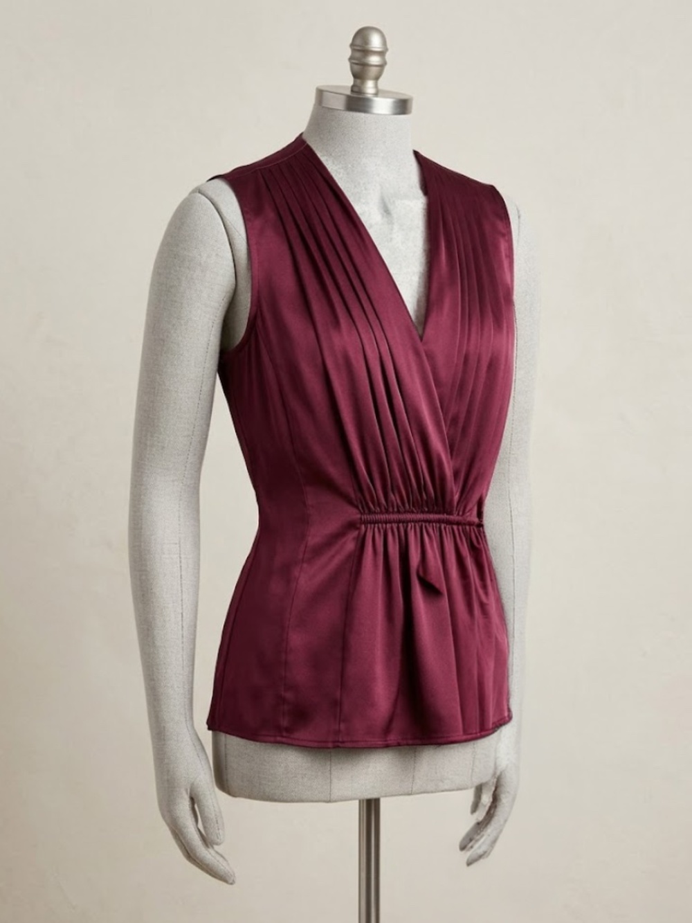 Eye Burgundy Silk Faux Wrap Sleeveless Blouse Size 10